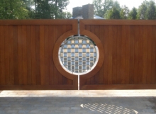 finelli architectural iron and stairs custom cedar and stainless steel driveway gate in rocky river ohio