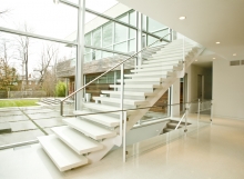 contemporary glass and steel staircase