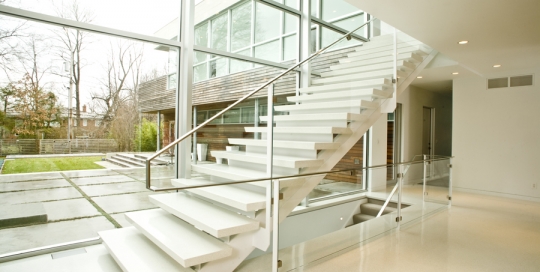 contemporary glass and steel staircase
